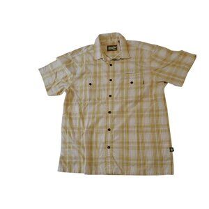 Howler Bros Shirt Mens M Short Sleeve Button Down Plaid Yellow White Camp Pocket